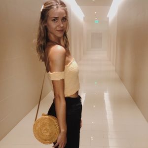 Orange-yellow off the shoulder top